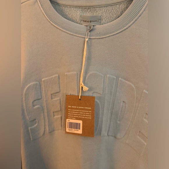 "Seaside" Thread & Supply Organic Cotton Blend Light Blue Sweatshirt, size S - Picture 2 of 6